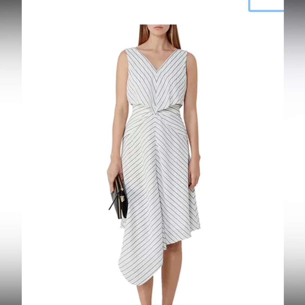 REISS Striped V-Neck Sleeveless Dress in White and Black